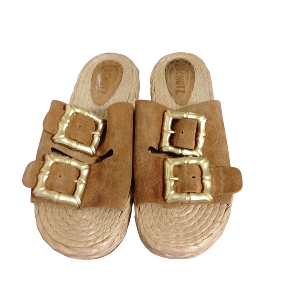 Schutz Enola Rope Flat Sandals Double Straps Honey Brown Sandals size 9.5 B - Picture 2 of 10